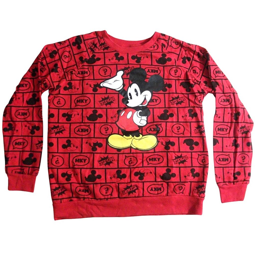 Disney MICKEY MOUSE Graphic Red Crewneck SWEATSHIRT Long Sleeve Juniors